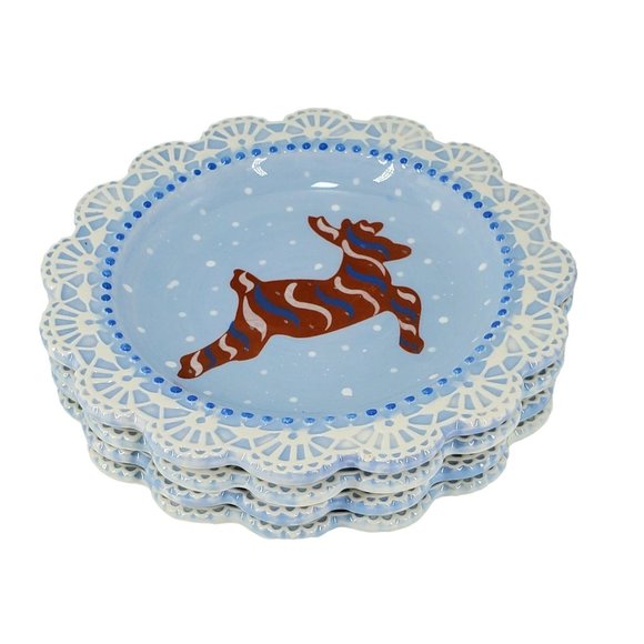 Paula Dean Set/4 Sugar Cookie "Suite" Dessert Plates Scalloped Hand Painted Holi - Picture 10 of 11